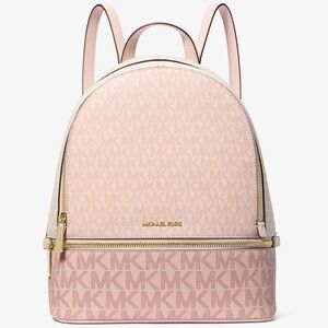 Michael Kors Rhea Medium Color-Block Signature Logo Backpack Powder Blush Multi